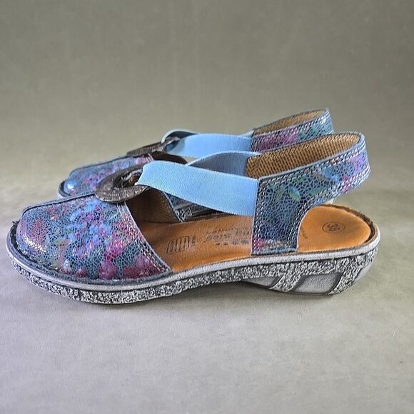 Spring Step Womens Swirlet Blum Sandal Size 36 5.5 Blue Red Leather Slip On Flat - Picture 4 of 10